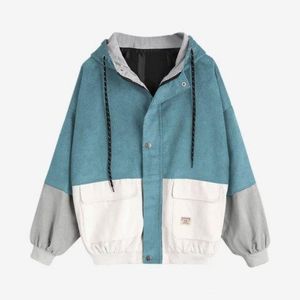 Zaful Hooded Colour Block Corduroy Jacket